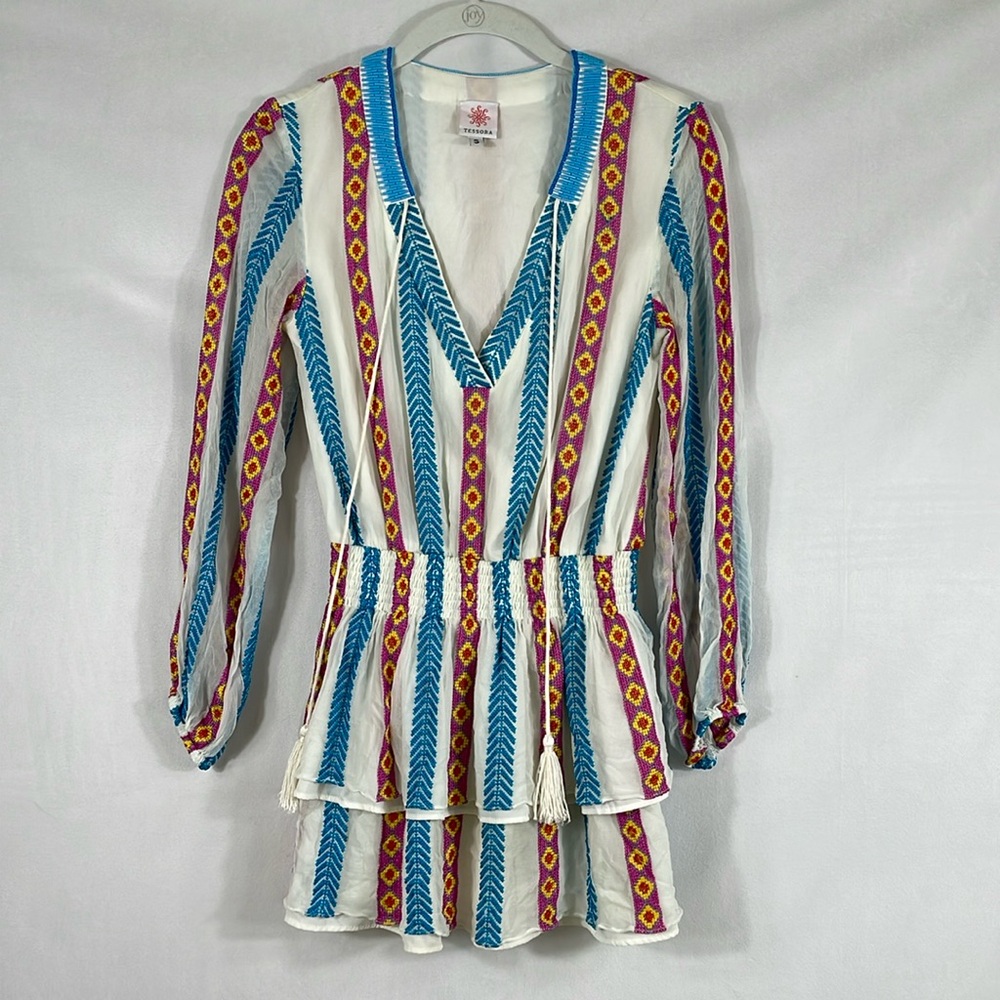 Tessora Mini Dress Size S Tiered Skirt Embroidered And Beaded Details